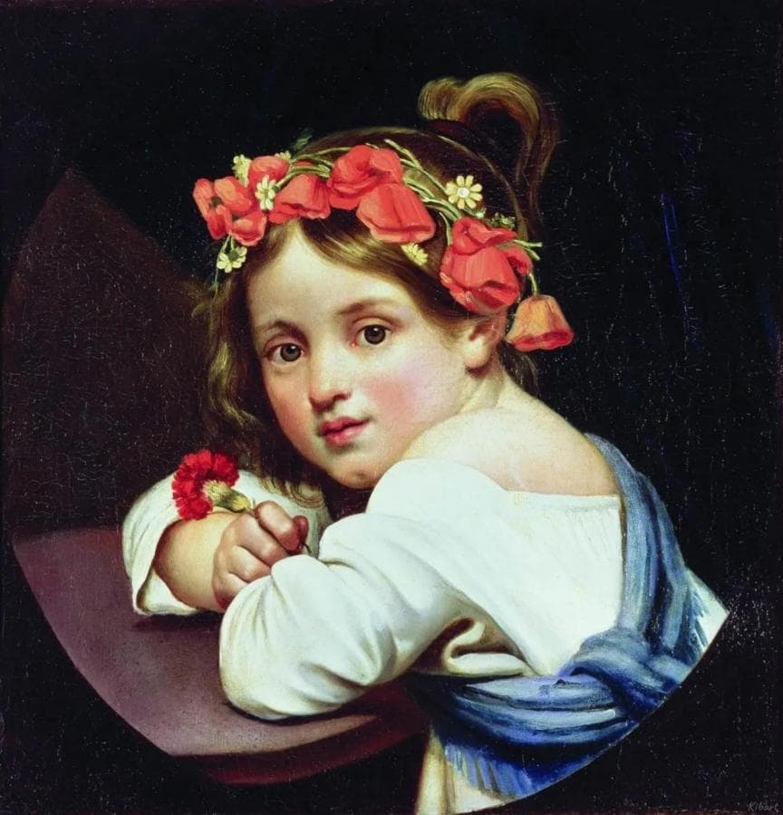 Девочка в маковом венке, с гвоздикой в руке (Мариучча)
