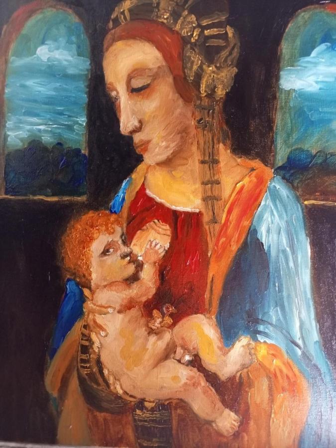 The oil copy of Leonardo da Vinci's painting "Madonna Litta"