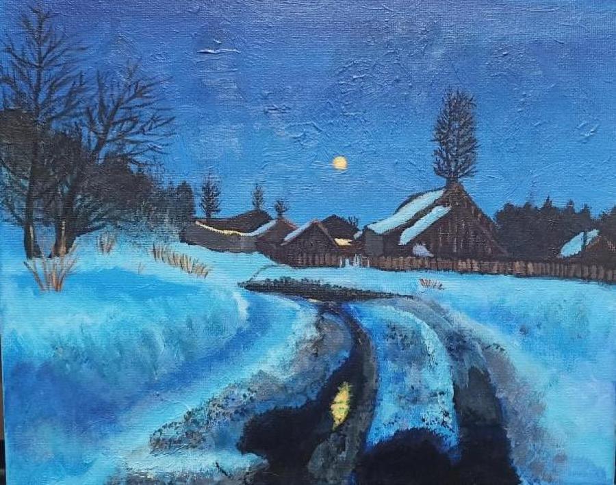 Тихий поздний вечер в деревне.