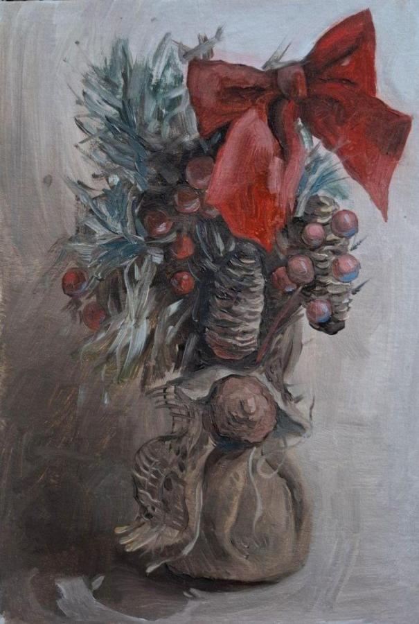 Горшочек с елочной веткой